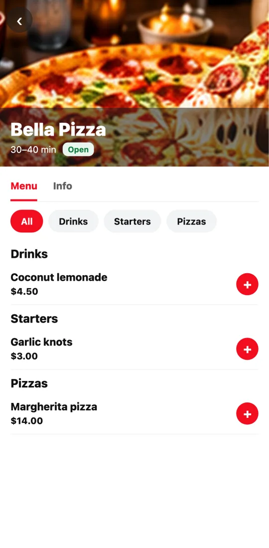 Real Divoox app screen: a restaurant menu